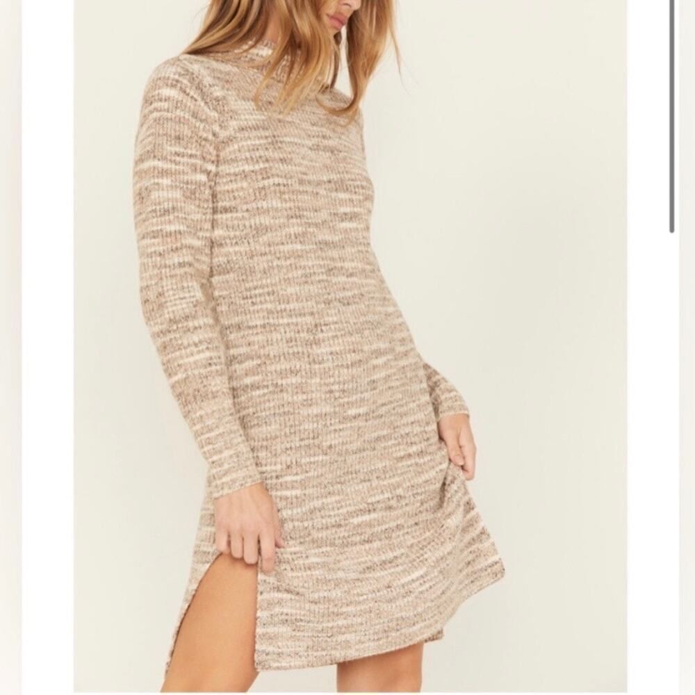 New Cleo + Wolf Tan Marled Turtleneck Sweater Dress Size Medium